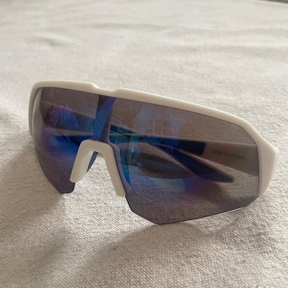 Champion White Sport Sunglasses with Blue Lenses